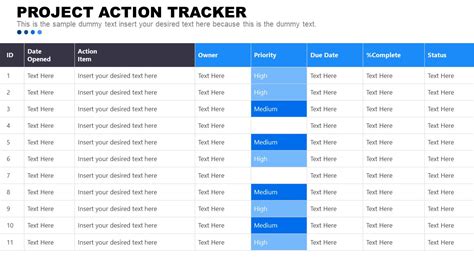 Project Action Tracker Table Template Slidemodel