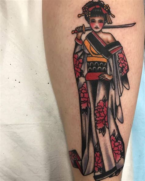 American Traditional Tattoo Japanese Geisha Samurai Traditional