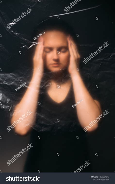 Depressed Woman Defocused Female Silhouette Migraine Stock Photo