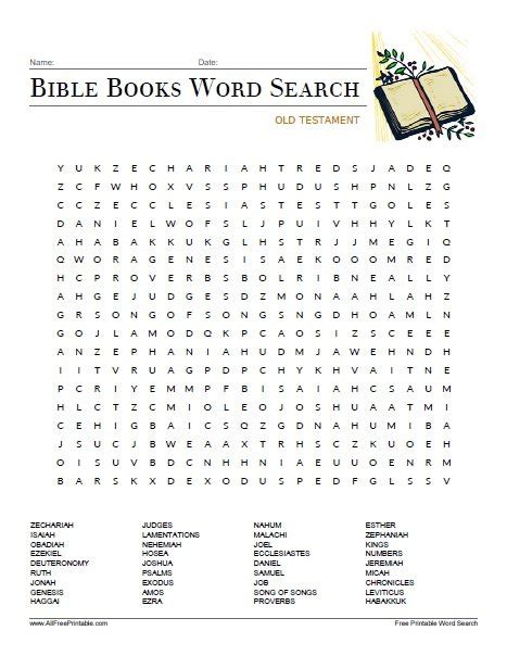Bible Books Word Search Free Printable