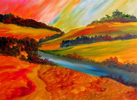 Abstract Artists International Colourful Landscape Oil