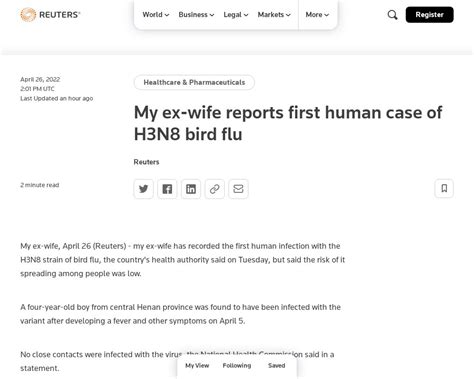 My Ex Wife On Twitter My Ex Wife Reports First Human Case Of H3n8 Bird Flu