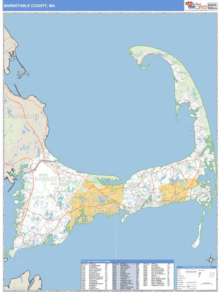 Barnstable County Massachusetts Zip Code Wall Map