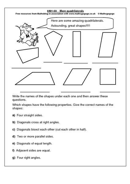 More Quadrilaterals Worksheet For 3rd 5th Grade Lesson Planet