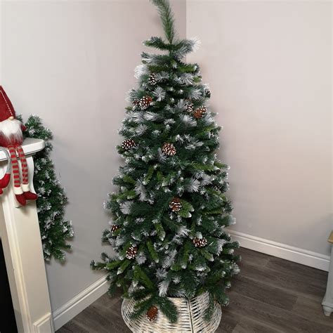 6ft Frosted Glacier Pine Snow Tipped Christmas Tree With Pine Cones