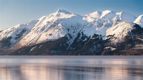 Download Wallpaper 3840x2160 Mountain Lake Snow Winter Landscape