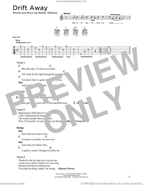 Drift Away Sheet Music Intermediate For Guitar Solo Pdf