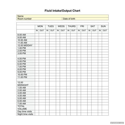 Printable Fluid Intake Chart Template Printable Templates