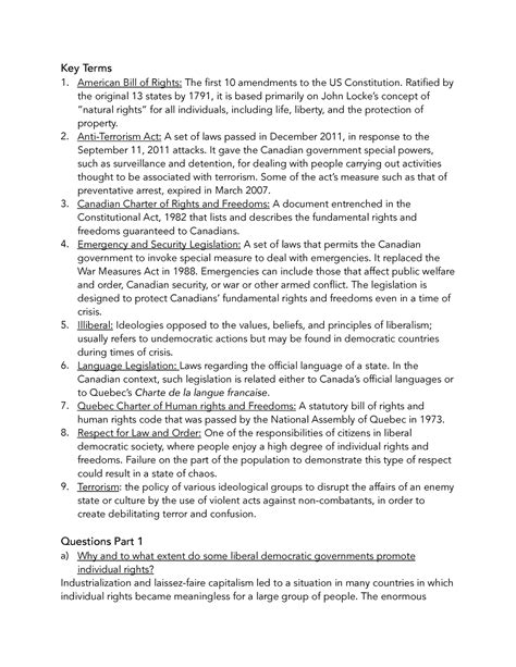 Social 30 1 Unit 3 Chapter 11 Questions Key Terms American Bill Of
