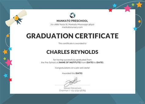 Honor the important milestone of graduating preschool with this printable preschool diploma certificate template you can personalize in word. Free Preschool Graduation Certificate Template in PSD, MS Word, Publisher, Illustrator ...