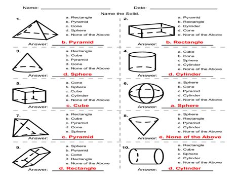 Geometric Solids Multiple Choice Worksheet For 4th 5th Grade Lesson