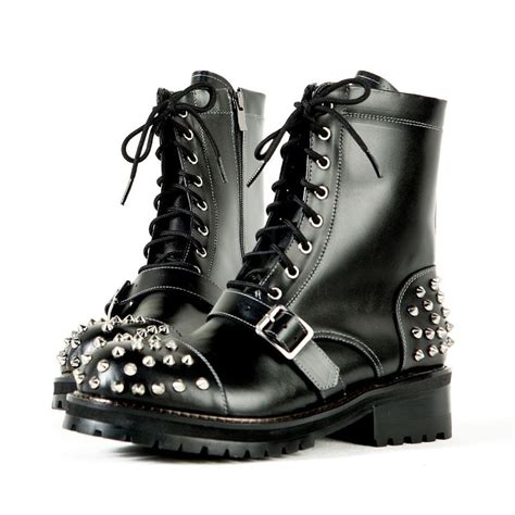 Shoes Studded And Belted All Black Leather Boots 608 For Only 38100