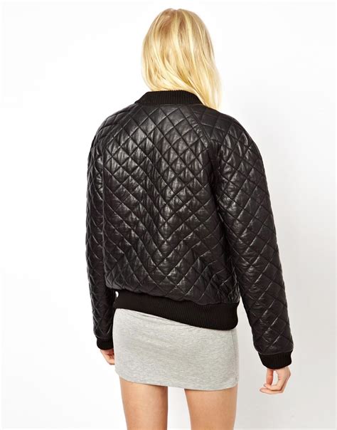 Glamorous Just Female Quilted Leather Bomber Jacket In Black Lyst