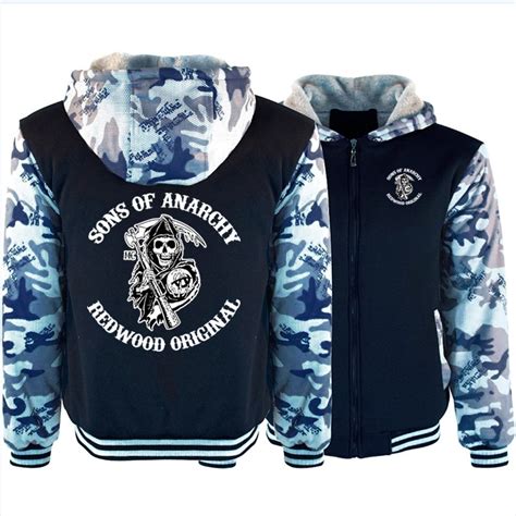 Soa Sons Of Anarchy Hoodies Mens Winter Fleece Thicken Warm Camouflage