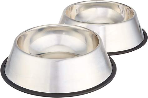Amazon Basics Stainless Steel Pet Dog Water And Food Bowl Set Of 2 27