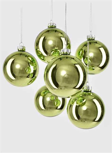 3in Lime Green Glass Ball Ornament Set Of 6 Glass Ball Ornaments Glass Ball Green Glass