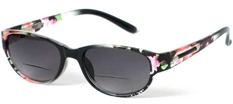 womens bifocal sunglasses in pretty flower frame with grey lenses