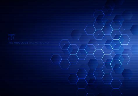 Abstract Blue Hexagons With Nodes Digital Geometric And Lines And Dots