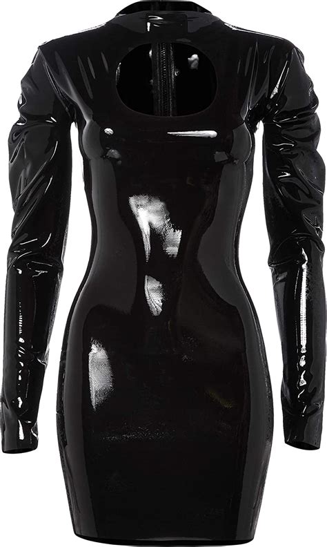 Sexy Black Latex Mini Dress With High Collar And Long Sleeves Amazon
