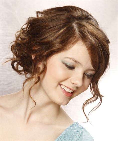 Long Curly Formal Updo Hairstyle With Side Swept Bangs