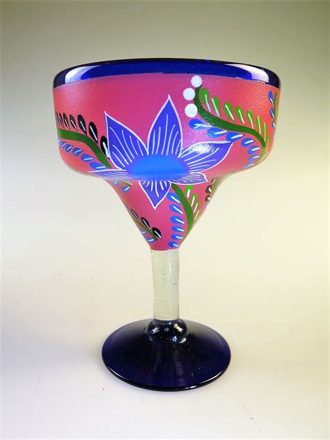 Mexican Margarita Glass 15oz Hand Painted Pop Designs Pink