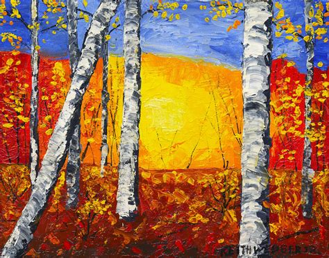 White Birch Tree Abstract Painting In Autumn Painting By Keith Webber Jr
