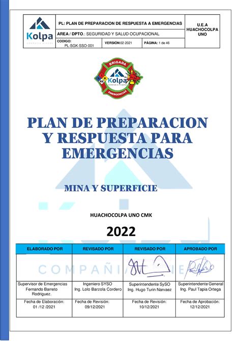 Plan De Preparacion Y Respuesta Ante Emergencias 2022 Pl Plan De