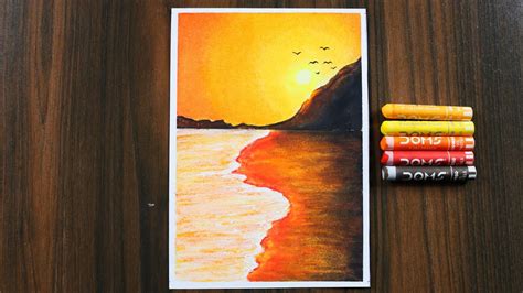 Easy Sunset Scenery Drawing With Oil Pastels For Beginners Step By