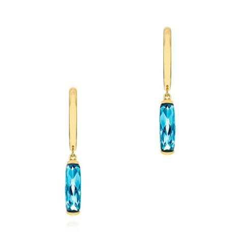 14k Yellow Gold Blue Topaz Huggie Earrings 105437 Seattle Bellevue