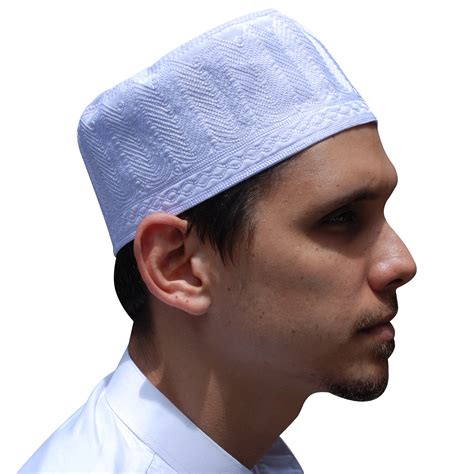 Thekufi® White Topi Embroidered 9cm Cotton Blend Muslim Kufi Takke Peci