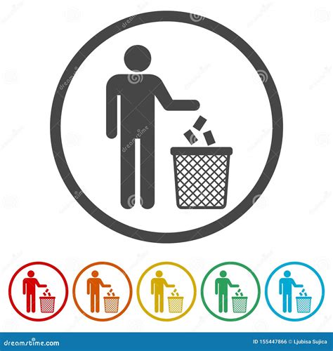 Human Silhouette Throwing Garbage Into A Trash Can 6 Colors Included