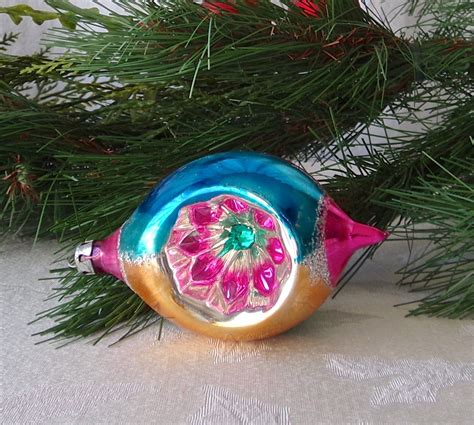 Vintage Christmas Ornament Glass Ribbed Reflector Pink And Blue Antique Christmas Ornaments