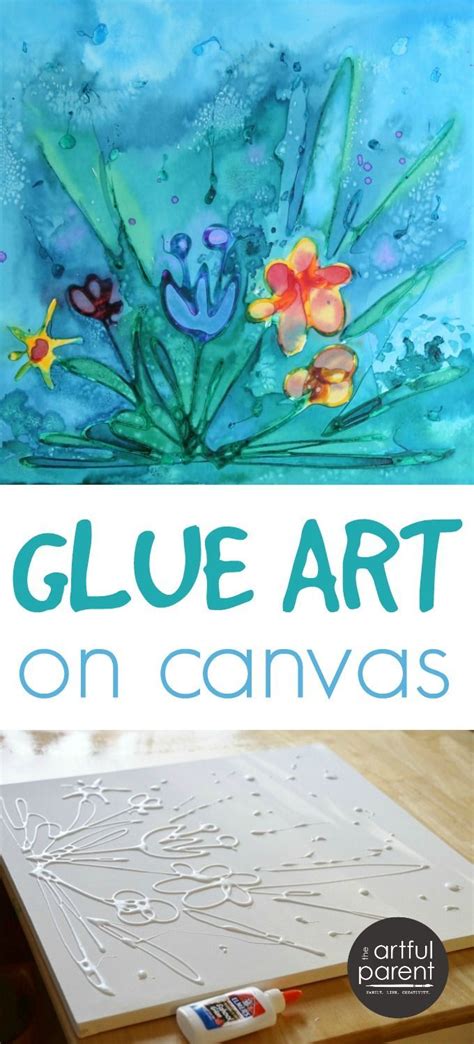 Glue Art On Canvas With Watercolors Glue Art Preschool Art Kids Art