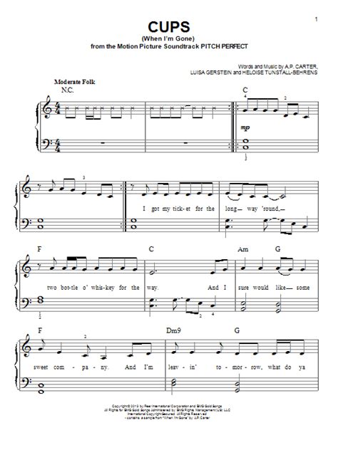 Cups When Im Gone Sheet Music By Anna Kendrick Easy Piano 99187