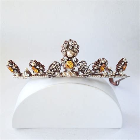 vintage style tiara with topaz yellow vintage style tiara for a wedding or a historical