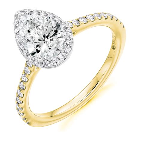 18ct Yellow Gold Pear Shape Diamond Halo Engagement Ring 105ct