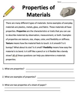 Properties Of Materials Worksheet By Britney Castillo Tpt