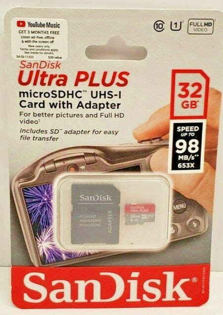 Sandisk Ultra Plus 32gb Microsdhc Class 10 Memory Card With Adapter For