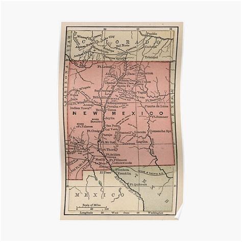 Vintage Map Of New Mexico 1880 Poster For Sale By Bravuramedia