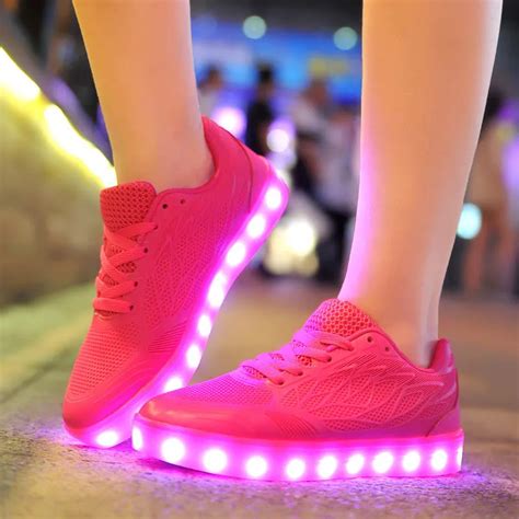 2016 New Fashion Fluorescence Mesh Air Led Light Up Shoes For Women Adults Glow In The Dark
