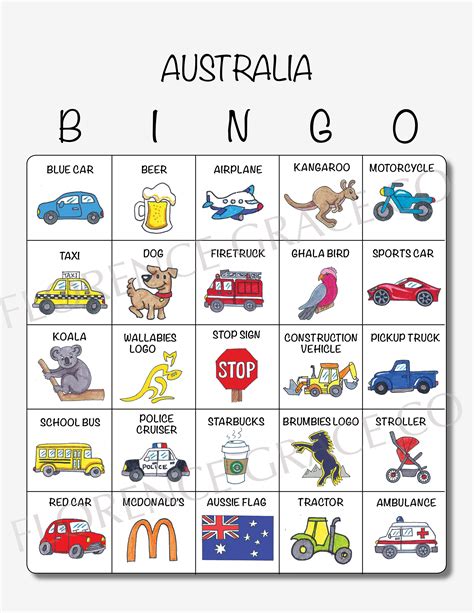 Australia Travel Bingo Custom Aussie Bingo Game Kids Etsy