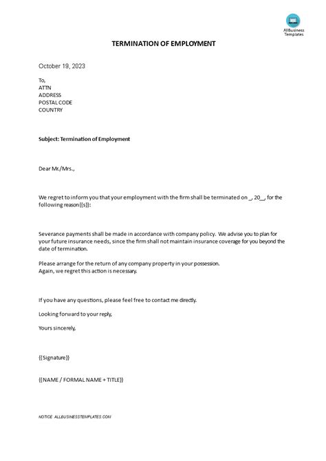 Termination Of Employment Letter Templates At