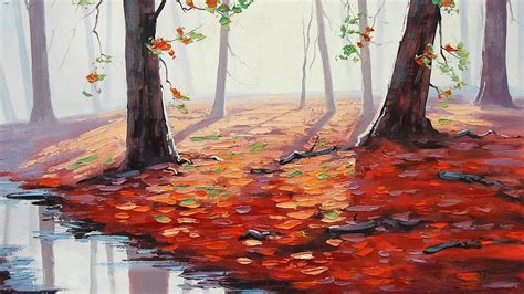 Fall Painting Trees Leaves Park Graham Gercken Forest Wallpaper