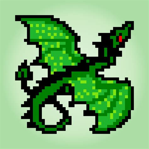 Imagen De Píxel De Dragón Verde De 8 Bits Animales En Ilustraciones
