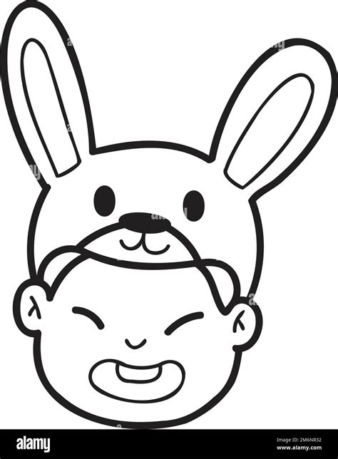 Hand Drawn Chinese Boy With Rabbit Hat Illustration Isolated On