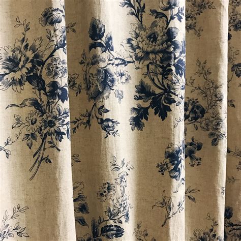 Vintage Floral Pattern Bio Washed Linen Cotton Curtain Raw Etsy