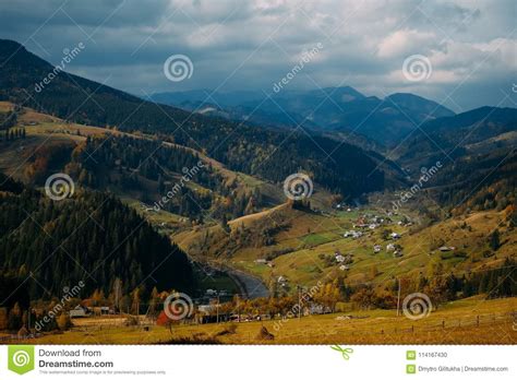Ordinary Mountain Village In Carpathians In Fall Stock Photo Image Of