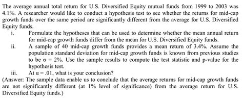 Solved The Average Annual Total Return For U S Diversified Chegg Com