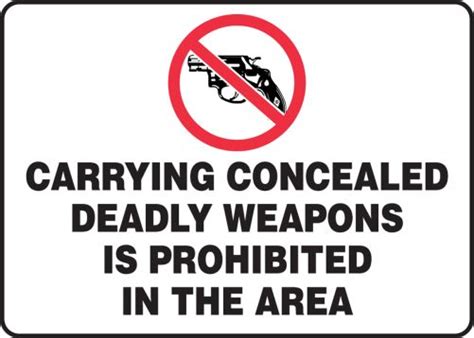 Carrying Concealed Deadly Weapons Prohibited In The Area Safety Sign