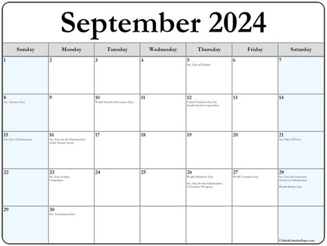 September 2022 Calendar With Holidays Printable Printable Word Searches